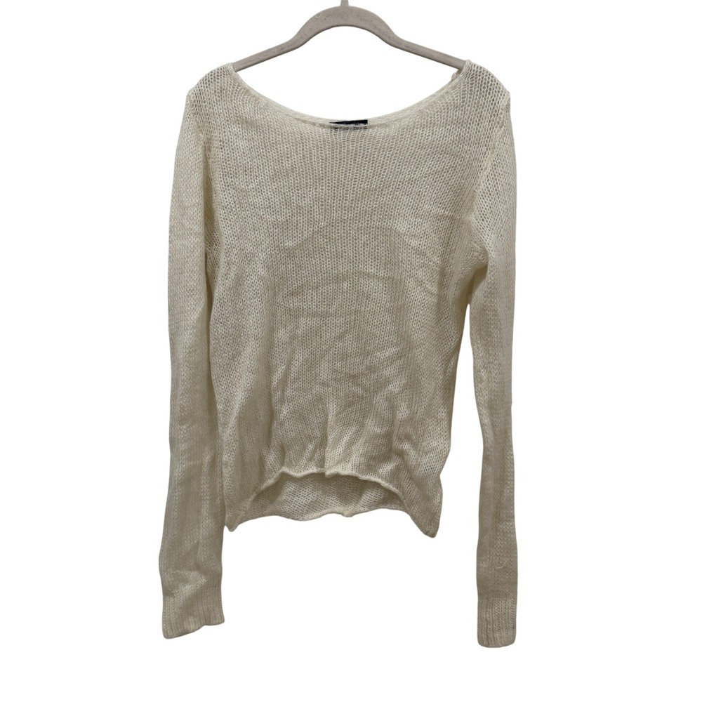 Brandy Melville MNJ263 Cream Mohair Blend Open Knit Sheer Sweater Scoop Neck OS